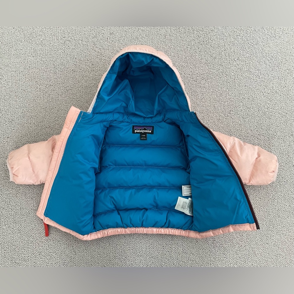 Patagonia Kids Puffer Jacket Pink Exterior Blue Lining